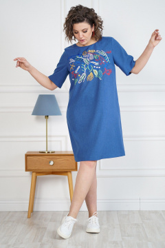 Синее платье А-силуэта с аппликацией вышивки и потайной молнией Alani Collection 2105 - фото 4