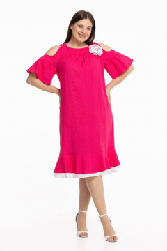 Льняное платье бохо с брошью и воланами Avila 0930 малиновый - фото 5