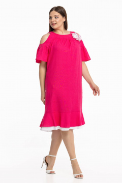 Льняное платье бохо с брошью и воланами Avila 0930 малиновый - фото 4