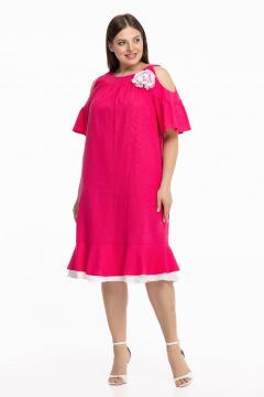 Льняное платье бохо с брошью и воланами Avila 0930 малиновый - фото 3