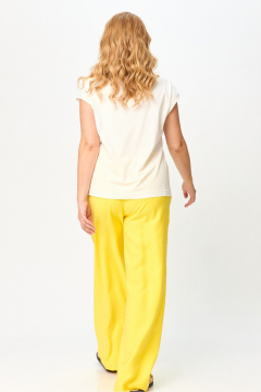 Белый короткий свободный джемпер из хлопка с декоративной печатью Laikony L-291-1 бел+желт - фото 4