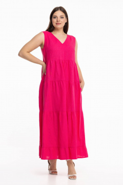 Льняной сарафан с воланами и длиной в пол Avila 0959 малиновый - фото 4