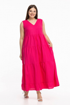 Льняной сарафан с воланами и длиной в пол Avila 0959 малиновый - фото 3