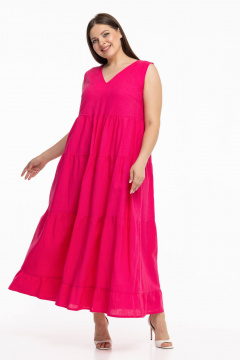 Льняной сарафан с воланами и длиной в пол Avila 0959 малиновый - фото 1