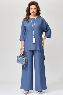 Костюм из смесовой ткани с блузкой и брюками Fita 1085 синий - фото 4