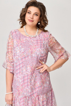 Шифоновое платье с воланами и подкладкой для лета Fita 1681 розовый - фото 5