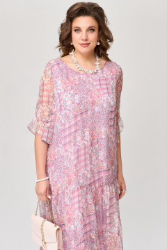 Шифоновое платье с воланами и подкладкой для лета Fita 1681 розовый - фото 4