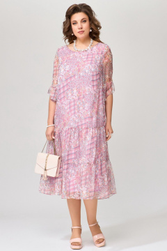 Шифоновое платье с воланами и подкладкой для лета Fita 1681 розовый - фото 1
