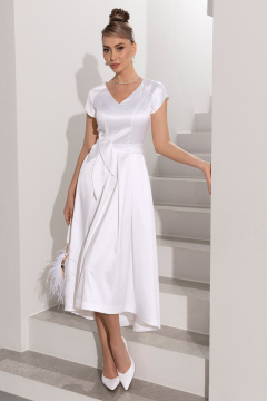 Круглогодичное платье с V-образным вырезом и поясом Golden Valley 4666-1 белый - фото 1