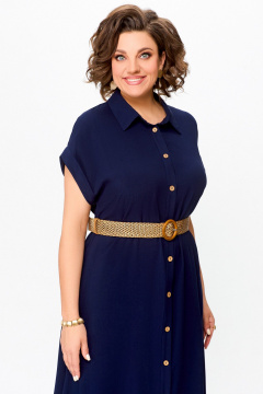 Платье-рубашка свободного кроя из вискозы с карманами Swallow 739 темно-синий - фото 5