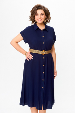 Платье-рубашка свободного кроя из вискозы с карманами Swallow 739 темно-синий - фото 4