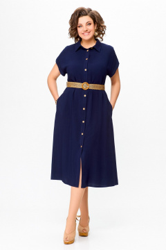Платье-рубашка свободного кроя из вискозы с карманами Swallow 739 темно-синий - фото 3