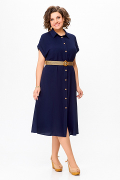 Платье-рубашка свободного кроя из вискозы с карманами Swallow 739 темно-синий - фото 1