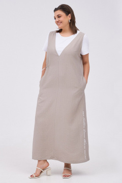 Комплект сарафан и футболка из текстиля для ежедневного стиля KaVaRi 8031 бежевый - фото 3