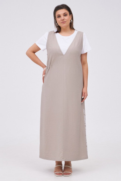 Комплект сарафан и футболка из текстиля для ежедневного стиля KaVaRi 8031 бежевый - фото 1