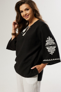 Блуза свободного силуэта с вязаной отделкой и спущенным плечом MALI 624-019 черный - фото 3