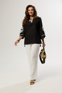 Блуза свободного силуэта с вязаной отделкой и спущенным плечом MALI 624-019 черный - фото 2
