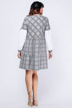 Платье свободного силуэта из текстиля с воланами и клеткой La rouge 5275 серо-розовый-(клетка) - фото 2