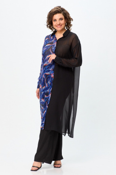 Демисезонные рубашки в стиле оверсайз из шифона Avenue 0315-2 черный+синий_дизайн - фото 2