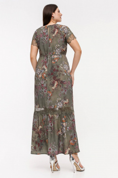 Летнее платье с рукавом-регланом и кружевом из штапеля La rouge 5459 хаки-набивной - фото 3