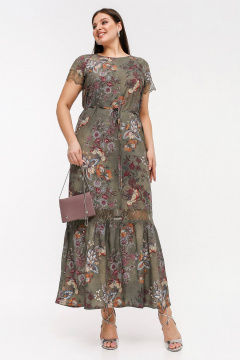 Летнее платье с рукавом-регланом и кружевом из штапеля La rouge 5459 хаки-набивной - фото 1