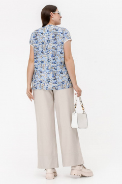 Свободная летняя блузка с односторонними складками из штапеля La rouge 6288 небесный-(цветы) - фото 4