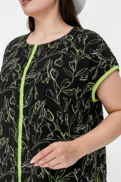 Летняя блузка свободного кроя из штапеля с разрезами La rouge 6288 черный-(лайм) - фото 5