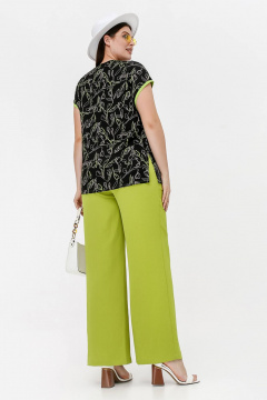 Летняя блузка свободного кроя из штапеля с разрезами La rouge 6288 черный-(лайм) - фото 4