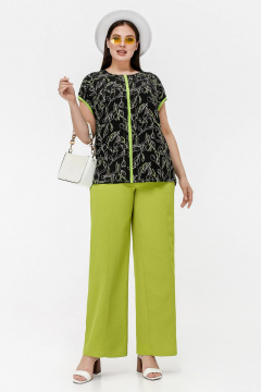 Летняя блузка свободного кроя из штапеля с разрезами La rouge 6288 черный-(лайм) - фото 2