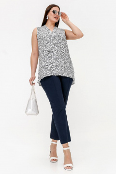 Летняя блузка из набивного штапеля с коротким рукавом La rouge 6271 белый-(веточки) - фото 2