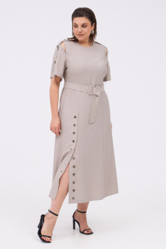 Летнее силуэтное платье с разрезами и патами KaVaRi 1086 бежевый - фото 4
