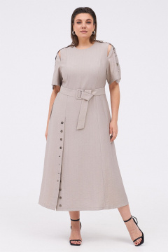Летнее силуэтное платье с разрезами и патами KaVaRi 1086 бежевый - фото 1