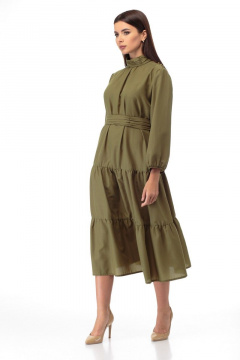 Платье из вискозы с драпировкой и воланами по бедрам Anelli 846 хаки - фото 5
