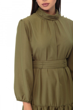 Платье из вискозы с драпировкой и воланами по бедрам Anelli 846 хаки - фото 3