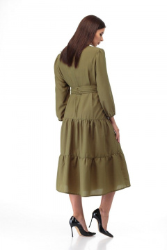 Платье из вискозы с драпировкой и воланами по бедрам Anelli 846 хаки - фото 2