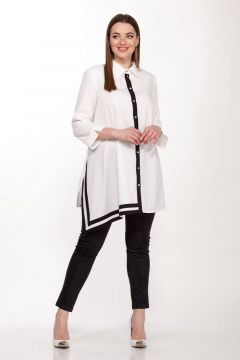 Демисезонный комплект из текстиля: блузка и легинсы из эко-замши Belinga 2089 бело-черный - фото 1