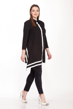 Блуза черная асимметричная из тонкой ткани с разрезами Belinga 5061 черный - фото 2