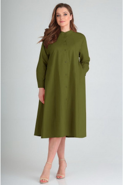 Платье свободного силуэта из хлопка с рельефами Таир-Гранд 6546 хаки - фото 2