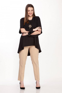 Блуза черная свободного кроя из ткани с разрезами и классическим стилем Belinga 5071 черный - фото 2