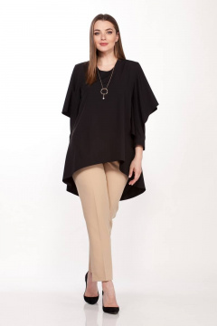 Блуза черная свободного кроя из ткани с разрезами и классическим стилем Belinga 5071 черный - фото 1