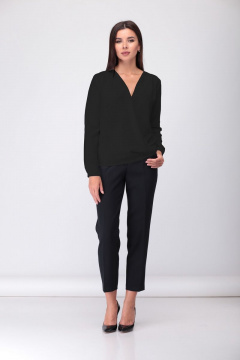 Блуza деловая с складками и рукавом рубашечного типа БАГРЯНИЦА 3055/1 черный - фото 1