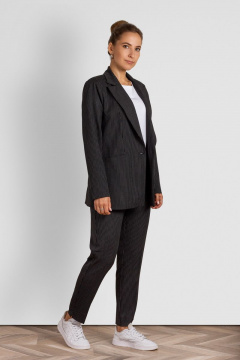 Черные классические брюки 7/8 с карманами и резинкой Mirolia 791-К черный_полоска - фото 1