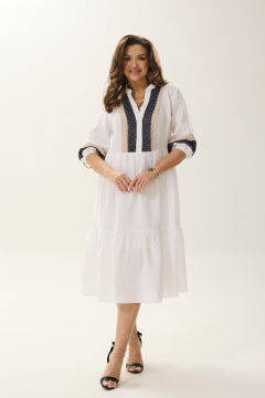 Летнее платье из льна с кружевами, фасон на каждый день MALI 424-011 белый - фото 5