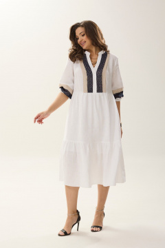 Летнее платье из льна с кружевами, фасон на каждый день MALI 424-011 белый - фото 4