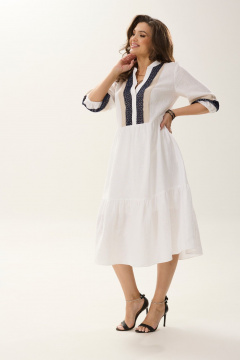 Летнее платье из льна с кружевами, фасон на каждый день MALI 424-011 белый - фото 3