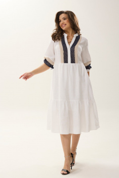 Летнее платье из льна с кружевами, фасон на каждый день MALI 424-011 белый - фото 2