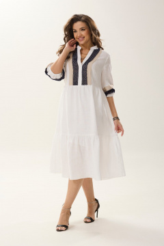 Летнее платье из льна с кружевами, фасон на каждый день MALI 424-011 белый - фото 1