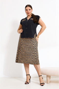 Юбочный костюм бежевый и черный, с контрастными выемками Lissana 4929 - фото 1
