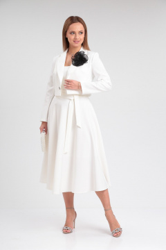 Нарядный комплект жакет и сарафан из текстиля T&N 7522 белый_молочный - фото 1