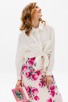 Белая блуза оверсайз из льна с накладными карманами EOLA 2489.1 молочный - фото 2